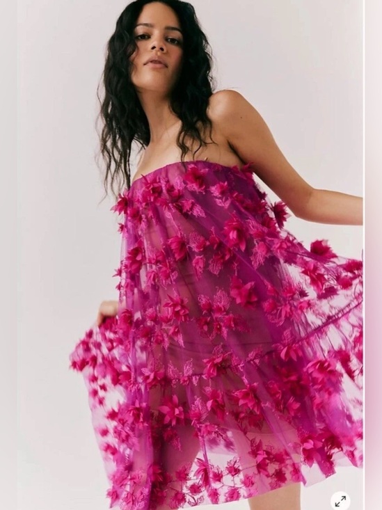 Helsi Dresses & Skirts - Free People Helsi Bianca Strapless 3D Floral Mini Dress XS NWT 
- Fuchsia pink